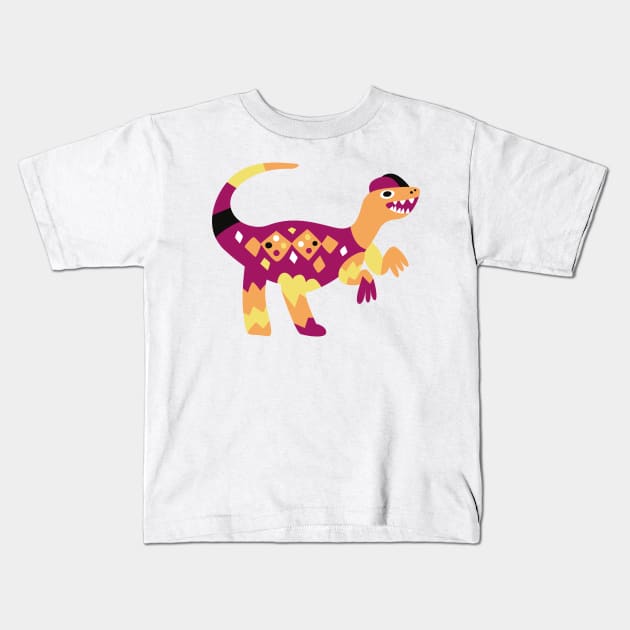 Cute Cartoon Dilophosaurus Kids T-Shirt by FunnyMoonCosmic